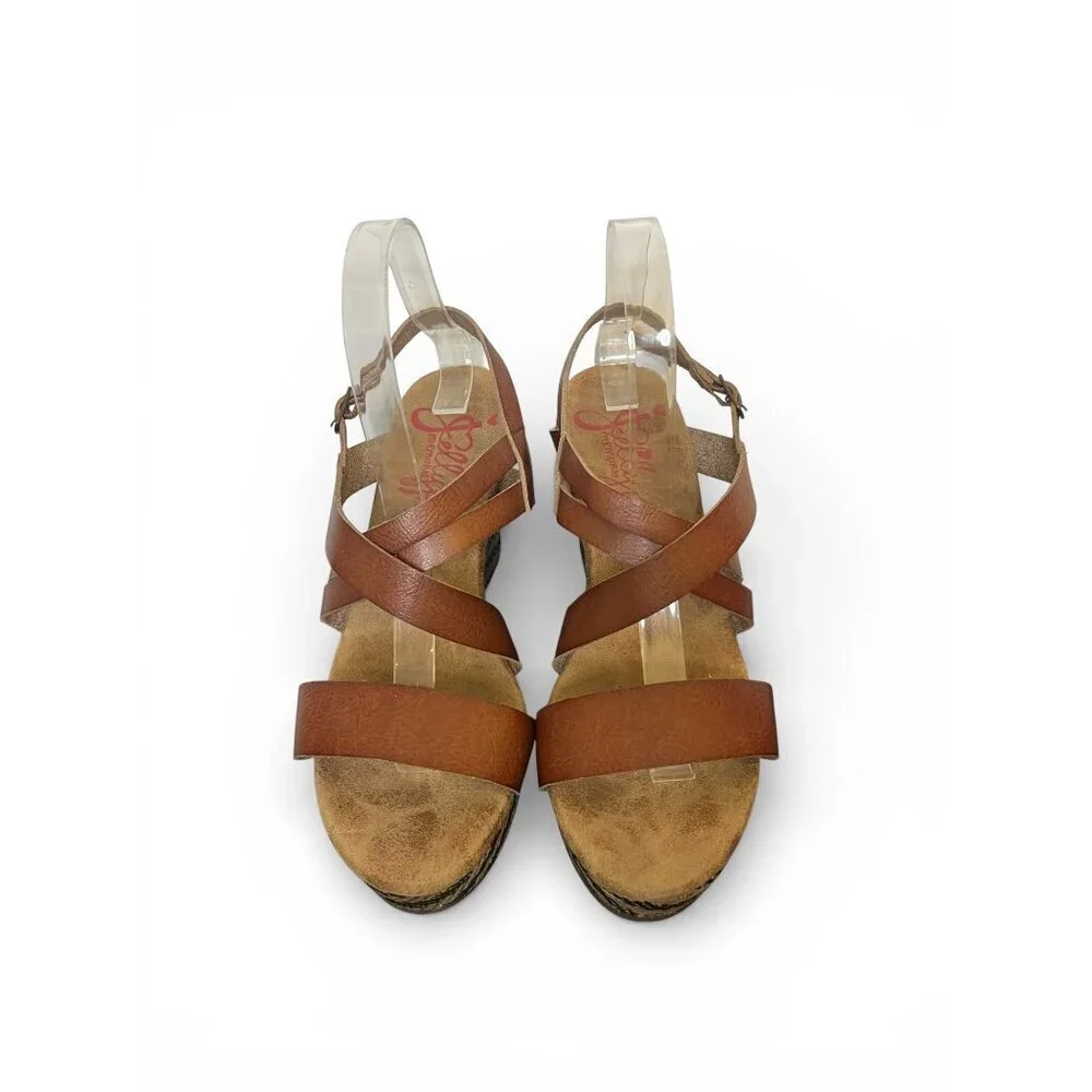 Jellypop Leather Strappy Sandal Wedges in Brown Size 9